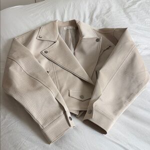 12th Tribe Beige Leather Jacket